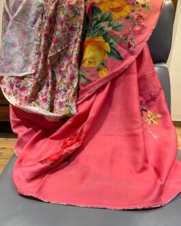 flower patch work pink Saree