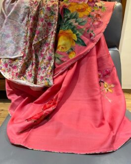 flower patch work pink Saree