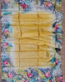 Yellow Hand Painted Tussar Duppata