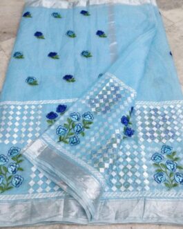 kota silver border embriodary saree