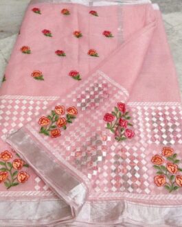 kota silver border embriodary saree